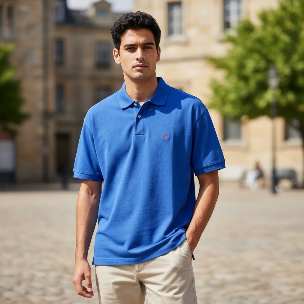 Bugle Boy Company Polo Shirt Medium Blue Excellent Cotton Short Sleeve Crest